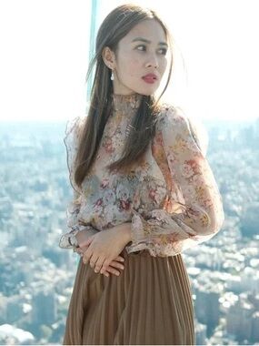 Cottagecore Floral sheer blouse with ruffle sleeves and ruffled neckline